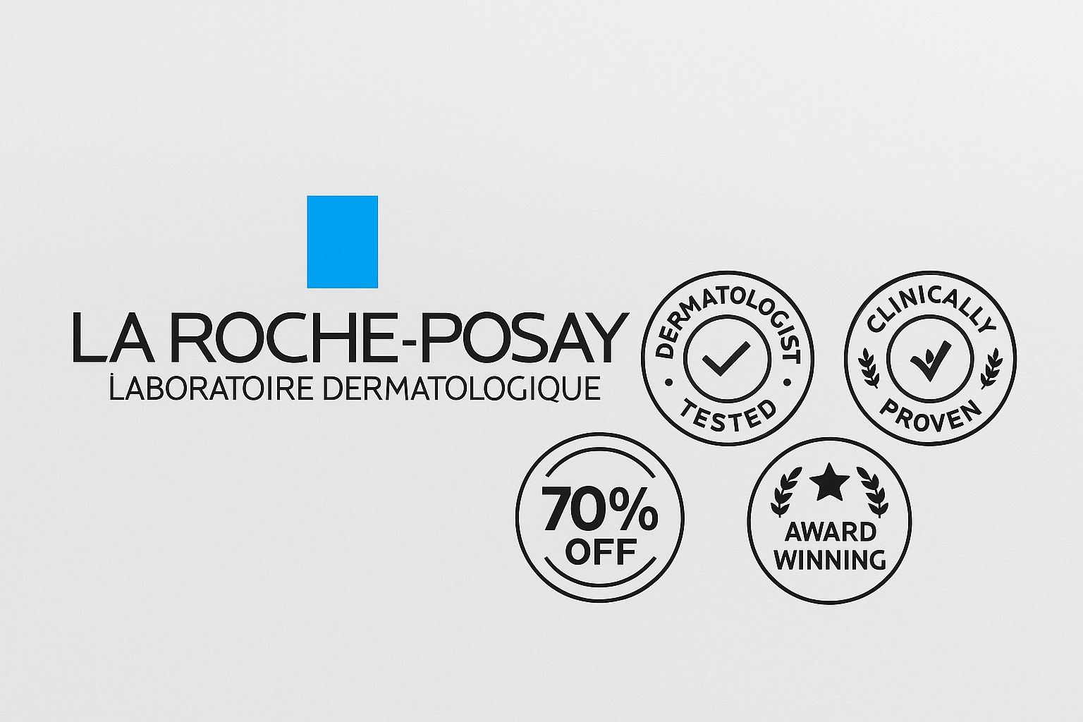 The La Roche-Posay logo prominently displayed alongside icons or badges representing awards