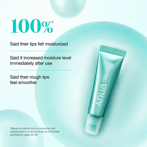 Anua PDRN Hyaluronic Acid Lip Serum 10ml 4 Consumer survey stats showing 100 percent satisfaction for lip moisturization with authentic Anua PDRN Lip Serum.