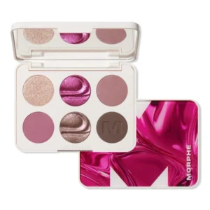 Open Morphe ChromaPlus 6-Pan Eyeshadow Palette in Love Byte showing built in mirror and color story at OR-LO.