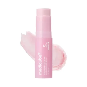 Original Medicube PDRN Pink Collagen Volume Multi Balm stick with pink formula texture swatch available at OR-LO Pakistan.