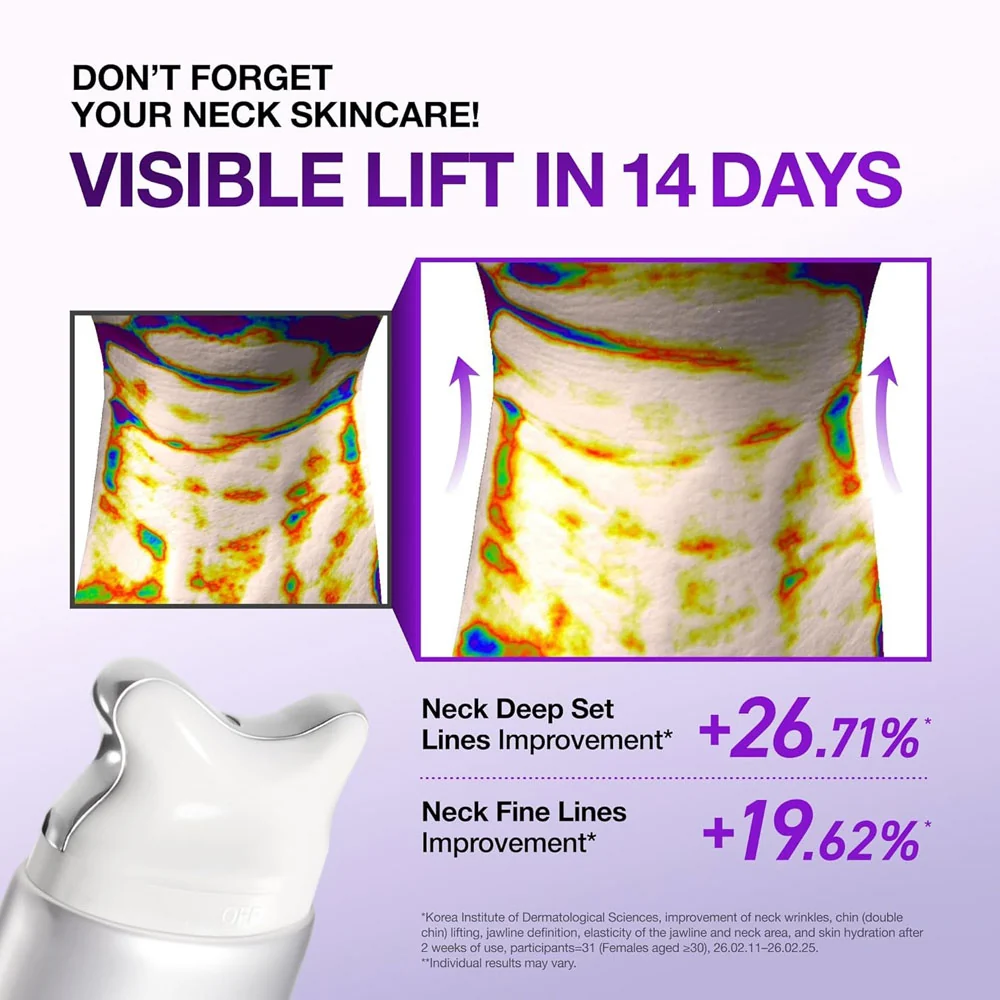Anua Collagen Retinol Refining Gua Sha Cream 80ml 2 Visible lift results on deep neck fine lines using Anua Korean skincare available in Pakistan.