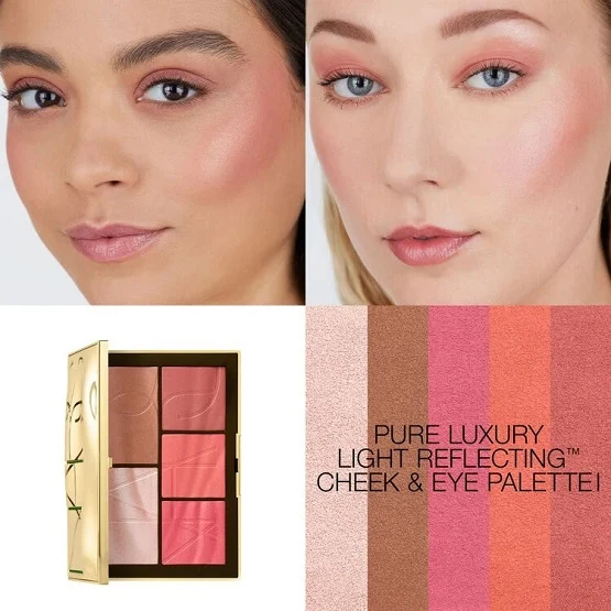 NARS Pure Luxury Light Reflecting Cheek & Eye Palette 3 Bright cheek and eyeshadow look comparison using original NARS Pure Luxury Light Reflecting Face Palette.