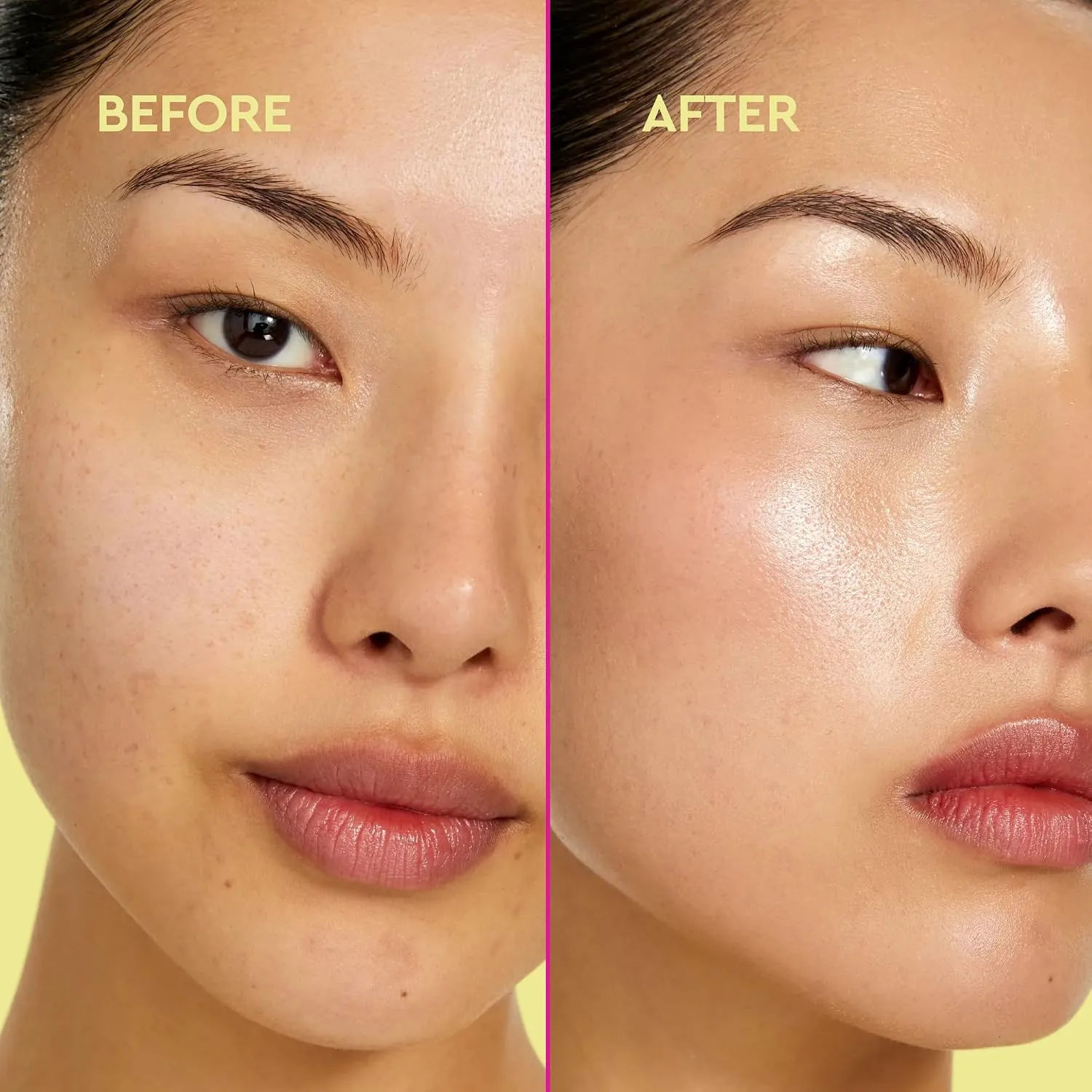 BYOMA Bio-Collagen Radiance Facial Mask 60ml 4 Close up skin glow results before and after using BYOMA Bio-Collagen Radiance Facial Mask.