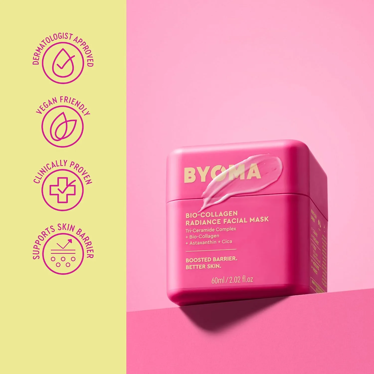 BYOMA Bio-Collagen Radiance Facial Mask 60ml 5 Dermatologist approved vegan friendly and barrier supporting seals for BYOMA Bio-Collagen Radiance Mask from OR-LO.