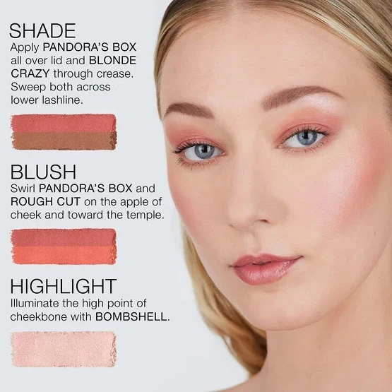 NARS Pure Luxury Light Reflecting Cheek & Eye Palette 5 Face and eye makeup tutorial guide using NARS Pure Luxury Light Reflecting Cheek and Eye Palette at OR-LO Pakistan.