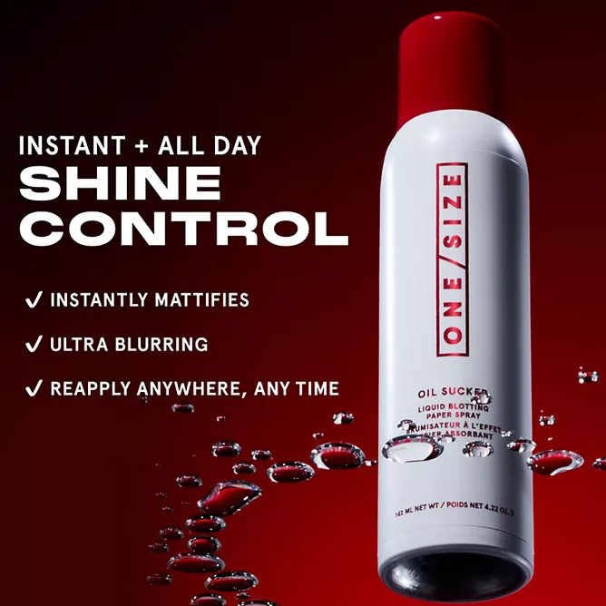 ONE/SIZE by Patrick Starrr Oil Sucker Liquid Blotting Paper Spray 2 ONE SIZE Oil Sucker instant and all day shine control mattifying spray layout.