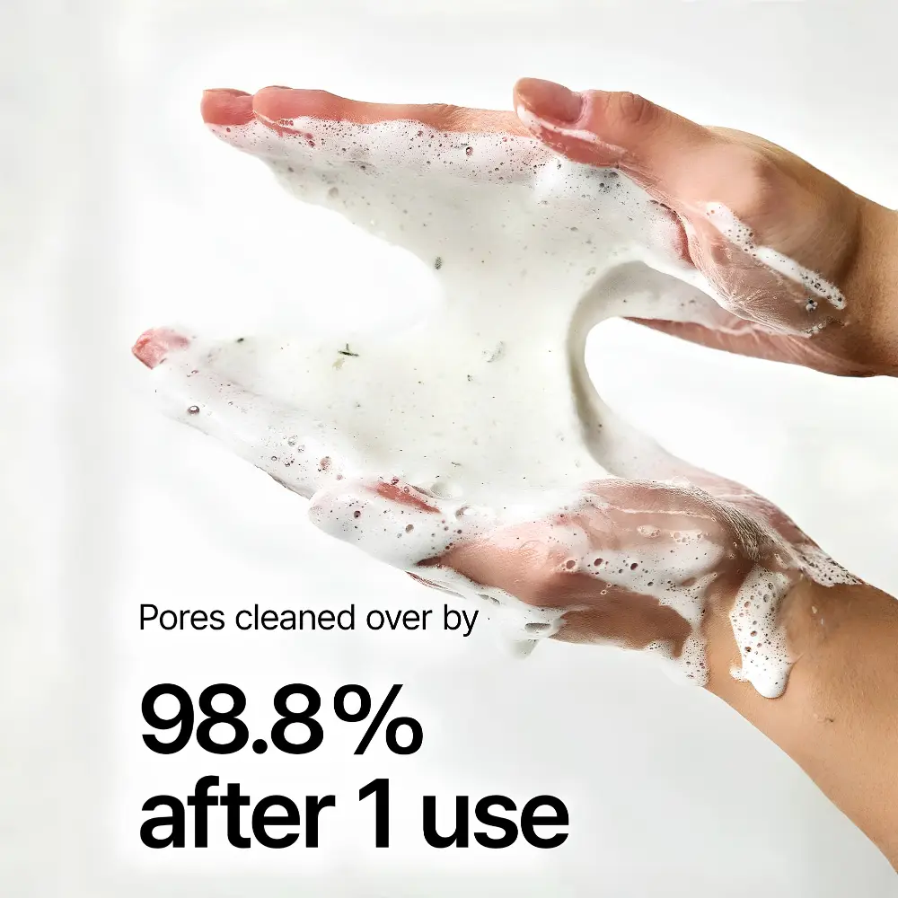 Anua Heartleaf Quercetinol Pore Deep Cleansing Foam 150ml 4 Anua Heartleaf Quercetinol cleanser lather foam showing 98.8 percent pores cleaned after 1 use.