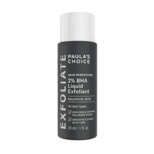Paula's Choice Skin Perfecting 2 percent BHA Liquid Exfoliant travel size 30ml bottle.